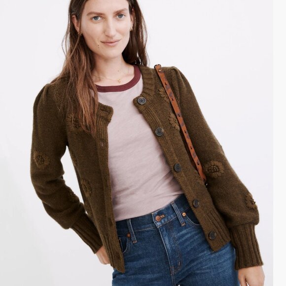 Madewell Embroidered Edencroft Pleat-Sleeve Cardigan Sweater - Picture 2 of 9